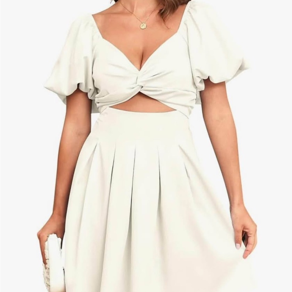 Elegant White Puff Sleeve Dress